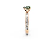Solitaire Engagement Ring Setting for Fancy Green Heart-Shaped Center with Channel Baguette Band and Prong Head in Rose Gold