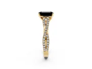 Solitaire Engagement Ring Setting for Fancy Black Emerald Cut Center with Twisted Pave Split Shank and Prong Head in Yellow Gold