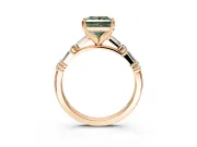 Baguette Engagement Ring Setting for Fancy Green Princess Cut Center with Alternating Bar-Set Band and Prong Head in Rose Gold