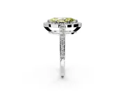 Bezel-Framed Halo Engagement Ring Setting for Fancy Yellow Marquise Center with Pave Band and Prong Head in Platinum