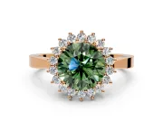 Starburst Halo Engagement Ring Setting for Fancy Green Round Cut Center with Flat Cathedral Band and Prong Head in Rose Gold