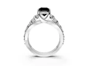 Solitaire Engagement Ring Setting for Fancy Black Cushion Cut Center with Graduated Shared Prongs and Prong Head in White Gold
