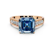 Solitaire Engagement Ring Setting for Fancy Blue Asscher Cut Center with Round Cut Channel Band and Prong Head in Rose Gold