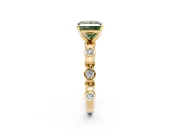 Solitaire Engagement Ring Setting for Fancy Green Princess Cut Center with Beaded Bezel Station Band and Prong Head in Yellow Gold