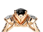 3 Stone Engagement Ring Setting for Fancy Black Pear-Shaped Center with Crossover Basket, Pave Band and Prong Head in Rose Gold