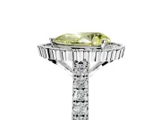 Milgrain Floral Halo Engagement Ring Setting for Fancy Yellow Pear-Shaped Center with Pave Band and Prong Head in Platinum