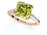 Solitaire Engagement Ring Setting for Fancy Yellow Asscher Cut Center with Channel Accents and Prong Head in Rose Gold