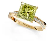 Side Accent Engagement Ring Setting for Fancy Yellow Princess Cut Center with Accent Shoulders and Prong Head in Yellow Gold