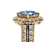 Large Accent Halo Engagement Ring Setting for Fancy Blue Princess Cut Center with Pave Split Shank and Prong Head in Yellow Gold