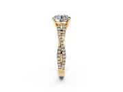 Solitaire Engagement Ring Setting for Round Cut Center with Twisted Pave Split Shank and Prong Head in Yellow Gold