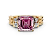 Solitaire Engagement Ring Setting for Fancy Pink Asscher Cut Center with Grooved Bar Accent Band and Prong Head in Yellow Gold