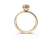 Solitaire Engagement Ring Setting for Fancy Pink Oval Center with Shared-Prong Accents and Prong Head in Yellow Gold