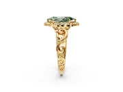 Halo Engagement Ring Setting for Fancy Green Marquise Center with Open Scroll Shoulders and Prong Head in Yellow Gold
