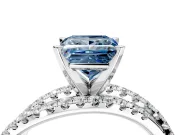 Solitaire Engagement Ring Setting for Fancy Blue Princess Cut Center with Woven 3-Strand Pave Band and Prong Head in Platinum