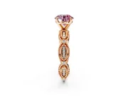 Solitaire Engagement Ring Setting for Fancy Pink Round Cut Center with Marquise Panel Band and Prong Head in Rose Gold