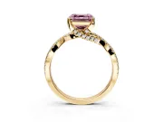 Solitaire Engagement Ring Setting for Fancy Pink Asscher Cut Center with Narrow Twist Pave Band and Prong Head in Yellow Gold