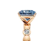 Solitaire Engagement Ring Setting for Fancy Blue Radiant Cut Center with Beaded Bezel Station Band and Prong Head in Rose Gold