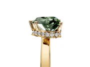 Hidden Halo Engagement Ring Setting for Fancy Green Heart-Shaped Center with Wide Flat Plain Band and Prong Head in Yellow Gold