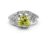 Halo Engagement Ring Setting for Fancy Yellow Heart-Shaped Center with Marquise and Pave Bypass Band and Prong Head in White Gold