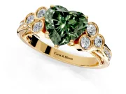 Cluster Engagement Ring Setting for Fancy Green Heart-Shaped Center with Bezel Accent Clusters and Prong Head in Yellow Gold