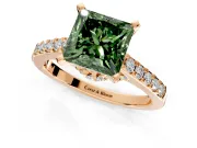Solitaire Engagement Ring Setting for Fancy Green Princess Cut Center with Crossover Accents and Prong Head in Rose Gold