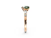 Bar-Set Engagement Ring Setting for Fancy Green Heart-Shaped Center with Tapered Baguette Accents and Prong Head in Rose Gold