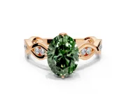 Solitaire Engagement Ring Setting for Fancy Green Oval Center with Accented Twist Band and Leaf Prong Head in Rose Gold