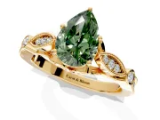 Solitaire Engagement Ring Setting for Fancy Green Pear-Shaped Center with Marquise and Bezel Accents and Prong Head in Yellow Gold