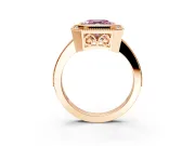 Halo Engagement Ring Setting for Fancy Pink Asscher Cut Center with Milgrain Halo, Pave Band and Prong Head in Rose Gold