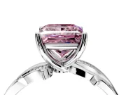 Solitaire Engagement Ring Setting for Fancy Pink Princess Cut Center with Pave and Plain Crossover Band and Prong Head in Sterling Silver