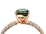 Solitaire Engagement Ring Setting for Fancy Green Emerald Cut Center with Domed Multi-Row Pave Band and Prong Head in Rose Gold