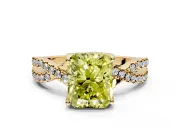 Solitaire Engagement Ring Setting for Fancy Yellow Radiant Cut Center with Narrow Twist Pave Band and Prong Head in Yellow Gold