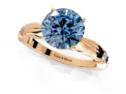 Solitaire Engagement Ring Setting for Fancy Blue Round Cut Center with Carved Leaf Shoulders and Prong Head in Rose Gold