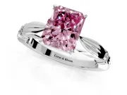 Solitaire Engagement Ring Setting for Fancy Pink Radiant Cut Center with Carved Leaf Shoulders and Prong Head in Platinum
