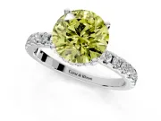 Solitaire Engagement Ring Setting for Fancy Yellow Round Cut Center with Band of Accents and Prong Head in Platinum