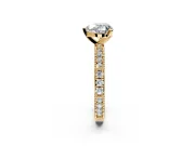 Solitaire Engagement Ring Setting for Heart-Shaped Center with Milgrain-Edged Pave Band and Prong Head in Yellow Gold