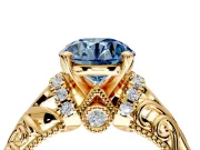 Solitaire Engagement Ring Setting for Fancy Blue Round Cut Center with Filigree Accent Basket and Prong Head in Yellow Gold