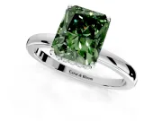 Solitaire Engagement Ring Setting for Fancy Green Radiant Cut Center with Fine Wire Band and Prong Head in Platinum