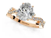 Solitaire Engagement Ring Setting for Oval Center with Bar-Station Pave Twist and Prong Head in Rose Gold