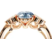 Cluster Engagement Ring Setting for Fancy Blue Oval Center with Bezel Accent Clusters and Prong Head in Rose Gold