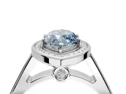 Halo Engagement Ring Setting for Fancy Blue Marquise Center with Outer Bezel Rim, Pave Band and Prong Head in Sterling Silver