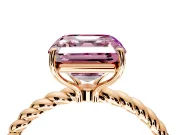 Solitaire Engagement Ring Setting for Fancy Pink Asscher Cut Center with Plain Twisted Rope Band and Prong Head in Rose Gold