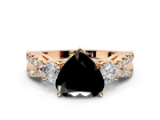 3 Stone Engagement Ring Setting for Fancy Black Heart-Shaped Center with Pave Split Shank and Prong Head in Rose Gold