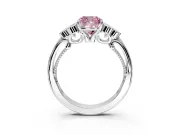 Cluster Engagement Ring Setting for Fancy Pink Cushion Cut Center with Bezel Accent Clusters and Prong Head in Platinum
