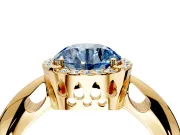 Halo Engagement Ring Setting for Fancy Blue Round Cut Center with Tapered Plain Band and Prong Head in Yellow Gold