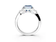 Cluster Engagement Ring Setting for Fancy Blue Asscher Cut Center with Milgrain Shoulder Clusters and Prong Head in Platinum