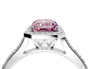 Halo Engagement Ring Setting for Fancy Pink Radiant Cut Center with Pave Accents, Heart Basket and Prong Head in White Gold