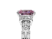 Solitaire Engagement Ring Setting for Fancy Pink Emerald Cut Center with Filigree Band and Prong Head in Platinum