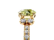 Paired Accent Engagement Ring Setting for Fancy Yellow Round Cut Center with Pave Band and Prong Head in Yellow Gold