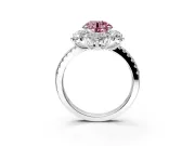 Floral Halo Engagement Ring Setting for Fancy Pink Round Cut Center with Pave Accents and Prong Head in White Gold
